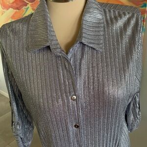 NWT Pure Amici Silver Metallic Button-Down L